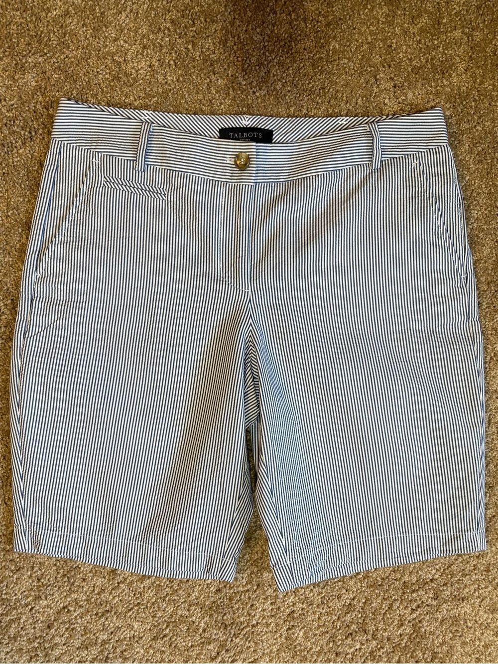 Talbots Navy and White Seersucker Striped Bermuda Shorts Size 8P